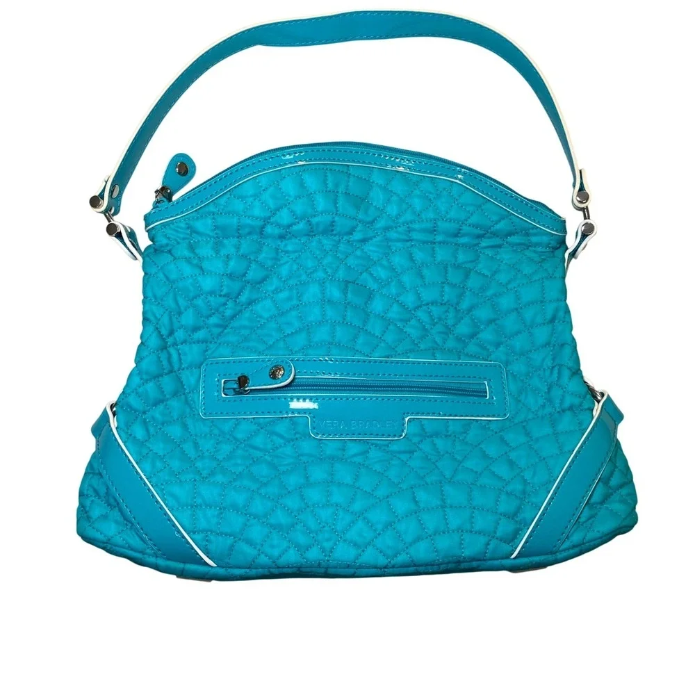 Vera Bradley Turquoise Blue Quilted Microfiber Hobo Shoulder‎ Bag Patent Trim